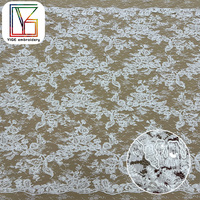 Tissu de Dentelle en Cordon Guipure Blanc Brodée de Paillettes Tissu de Dentelle en Cordon de Tulle à Broderie Française avec Paillettes pour Robe de Mariée