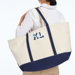 Bolsa de Lona Personalizada para la Playa, con Monograma Bordado, Asas de Listón, Ideal para Compras Semanales - Product Image 3