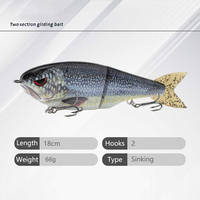 Leurre de pêche pour brochet et musky, 2026, 180 mm, 66 g, 2 sections, à coulée lente, articulé, en matériaux mixtes