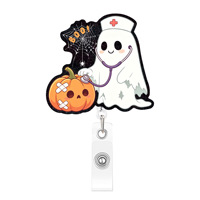 Baru Halloween Retractable Badge Reel Pola Labu Hantu Klip Lencana Akrilik Berkilau Tempat Lencana ID Hadiah Kostum Halloween