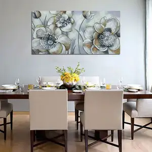 Original Art Handpainted Modern White Floral Canvas Abstract Flowers Painting Oil Medium Handmade Picture