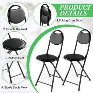 <b>Cushioned</b> Folding Bar Stool With <b>Back</b>, Portable Counter Height Padded Foldable Chair - Product Image 6