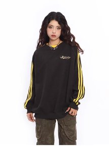 <span class=keywords><strong>Sweat</strong></span>-shirt unisexe rétro confortable à manches longues et col en V, style classique, avec broderie du logo et tricot imprimé rayé - Product Image 5