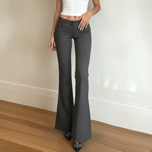 Pantalon long évasé décontracté pour femme, respirant, écologique, à rayures, taille basse, avec poches, idéal pour l'été et les trajets quotidiens - Product Image 5