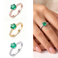 Bague personnalisée OEM en argent sterling 925 plaqué rhodium avec pierre centrale ronde en zircon et bande pavée pour mariage féminin