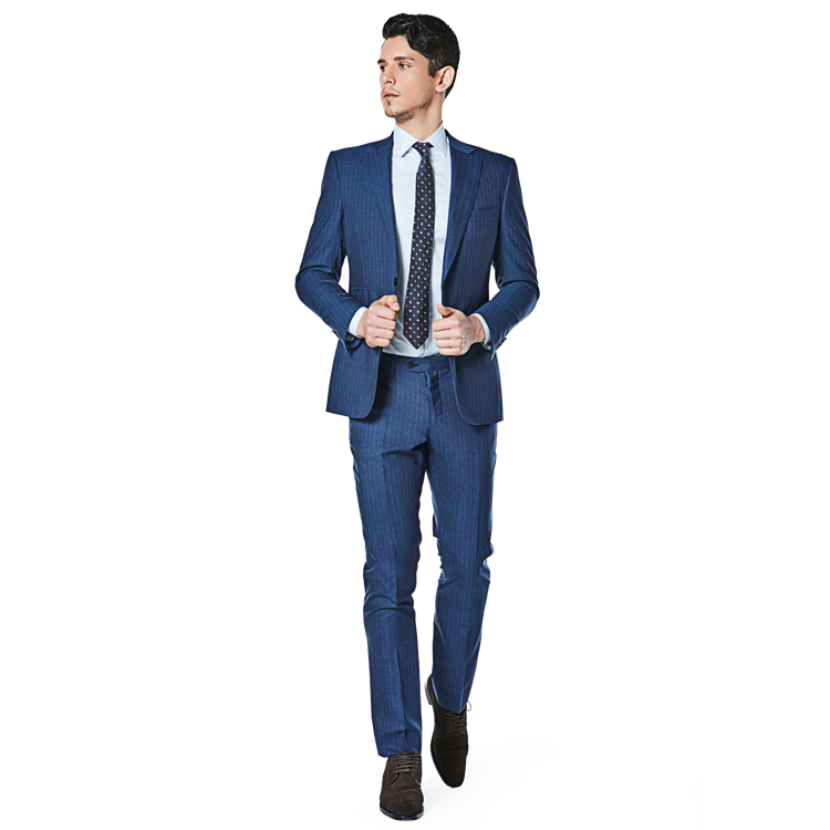 Conjunto de abrigo y pantalones informales para hombre, traje ajustado a  rayas azules, Formal, de negocios, de buena calidad, a la moda
