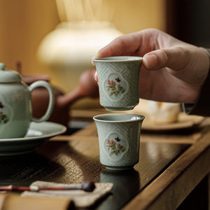 Guanlan Banana Moonlight Ceramic <b>Teacup</b> Small Size Floral Pattern Porcelain Tea Tasting Cup For Home Use And Entertaining - Product Image 1