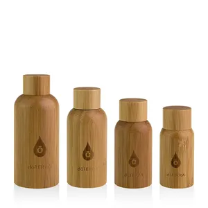 Botellas de bambú para cosméticos, 5ml, 10ml, 15ml, 30ml, 50ml, 100ml, cuentagotas de vidrio, tapa de bambú, botella de aceite esencial de Bambú