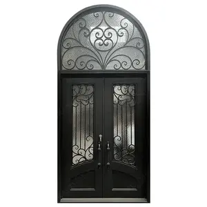 Porte per cancelli in ghisa di lusso casa francese ingresso anteriore principale in vetro temperato griglia per porte in ferro battuto design per la sicurezza