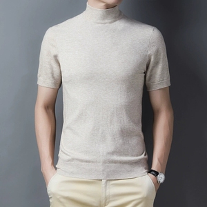 T-shirts d'été pour hommes en gros – Nouvelle mode, couleur unie, décontracté, col semi-montant, hauts tricotés à manches courtes, sous-vêtement pour hommes - Product Image 5