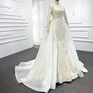 Jancember RSM67156-1 Muslim Mermaid Long Sleeve <b>Detachable</b> <b>Train</b> <b>Wedding</b> <b>Dress</b> - Product Image 4