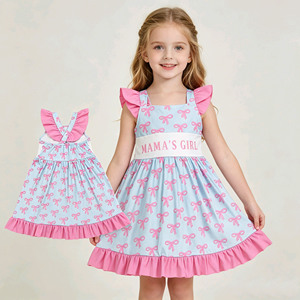 Vestido de Boutique RTS MAMA'S GIRL con Lazos, Volantes y Tirantes, Transpirable, Informal, para Niñas, Venta al por Mayor, Ropa para Hermanas - Product Image 4