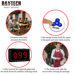 ระบบเรียกไร้สาย Daytech สำหรับการใช้งานในโรงพยาบาล กรณีฉุกเฉินของพยาบาล และร้านอาหาร ปุ่มกันน้ำ 20 ปุ่ม ระยะ 150 เมตร - Product Image 4