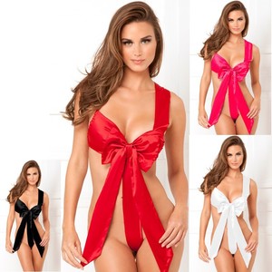 Body de Satén Sexy con Lazo para Mujer, Lencería en Rojo, Negro, Blanco y Magenta, Disfraz de Talla Grande - Product Image 1
