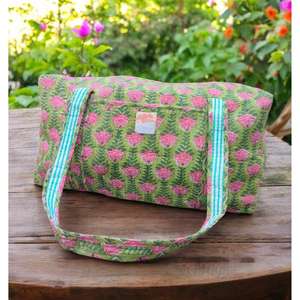 Handmade Cotton <b>Quilted</b> Duffle <b>Bag</b> Lightweight Spacious Interior Durable Construction With Elegant Block Print Ideal For Travel - Product Image 5