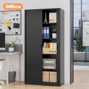 Promotion : Armoire de classement métallique moderne noire à 2 portes coulissantes à volets roulants en acier - Product Image 4