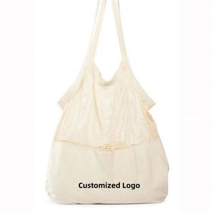 High Quality Recyclable Tote <b>Bag</b> Custom Logo Fashionable Packaging Double Foldable Mesh Storage <b>Bag</b> Stylish Fabric <b>Sewing</b> - Product Image 1