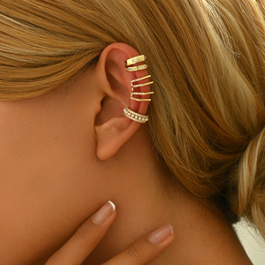Pendientes de aro de cobre a la moda para mujer con estilo, no perforado patrón geométrico de circón, diseño Simple de moda con Clip, regalo Popular - Product Image 1
