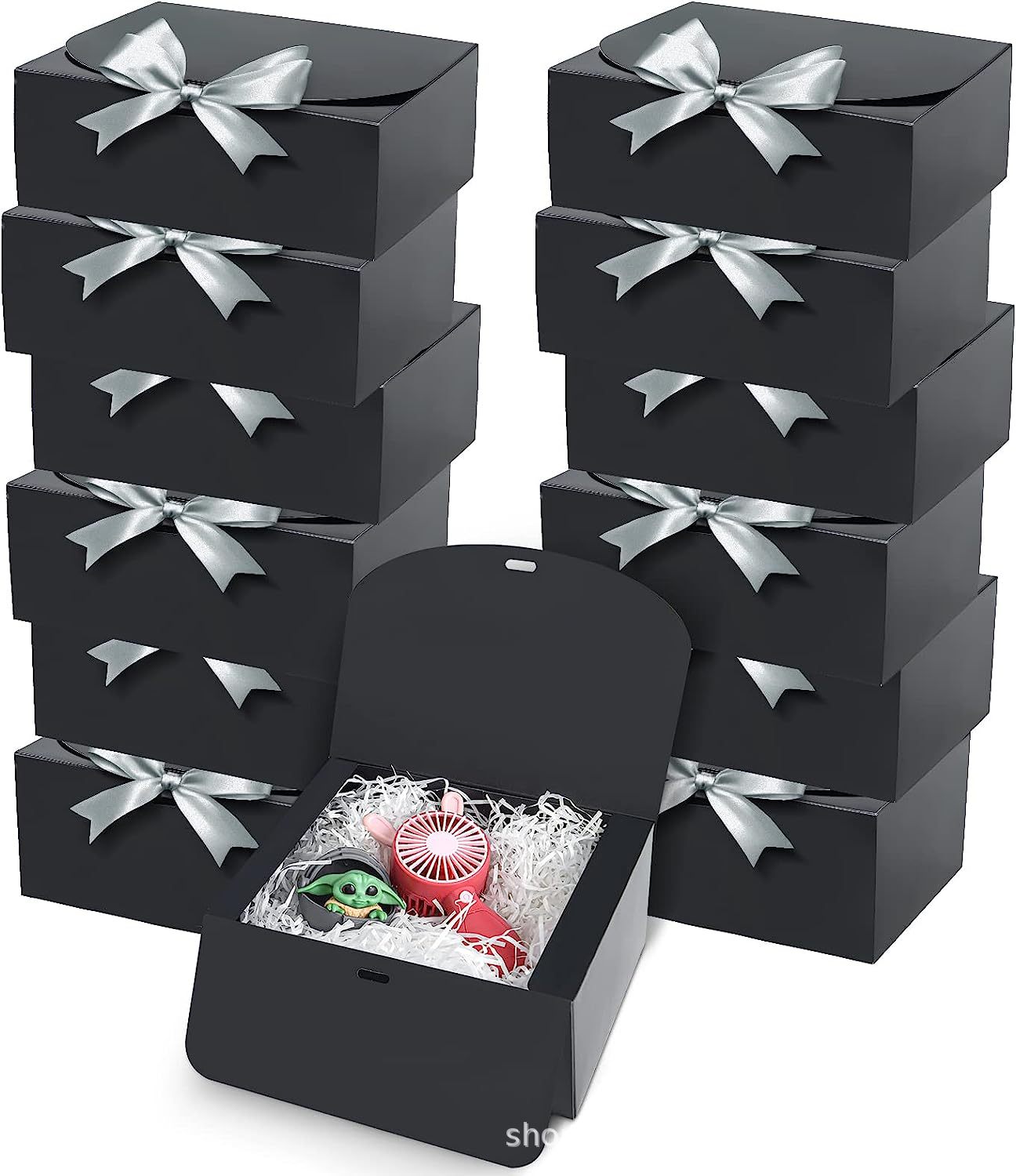Caja de regalo negra (cinta plateada)