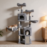 Centre d'activités pour chat de luxe à 6 niveaux, robuste, gris foncé, avec perchoirs en peluche de luxe, hamac intégré et panier, en carton durable
