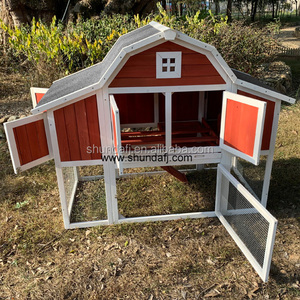 บ้านกระต่ายไม้กลางแจ้งทรงโค้ง รุ่น SDC027 สีแดงสไตล์เรโทร พร้อมกล่องทำรังหนึ่งกล่อง และถาดสังกะสีแบบดึงออกได้ - Product Image 3