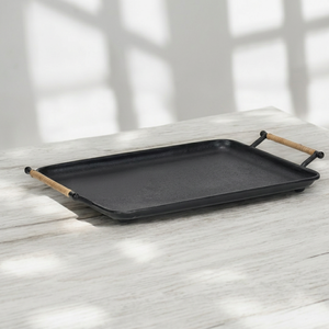 Rectangle Serving <b>Tray</b> Metal Decorative <b>Tray</b> Serving Platter Dish Galvanized Iron Metal Handles for <b>Drinks</b> Bar Table Center - Product Image 1