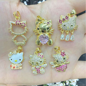 CZ9274 Delicati Ciondoli Charm a Forma di Animale (Gatto, Ape, <span class=keywords><strong>Coccinella</strong></span>) Placcati Oro 18k con Micro Pavé di Zirconi e Smalto Multicolore Rosa - Product Image 4