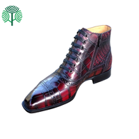 Goodyear welt hiding sepatu jahit atasan kulit sapi sepatu bot sepergelangan kaki berlian cut pola buaya buatan tangan pria chelsea boot factory