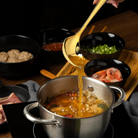 Louche à soupe de 20,5 cm en acier inoxydable poli miroir, écologique, moderne et luxueuse, à manche long et épais, pour la maison et les plats chauds