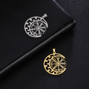 MyshapeバイキングコンパスVegvisirペンダント三日月のお守りサークルステンレス鋼ジュエリー用チャーム北欧ギフト - Product Image 5