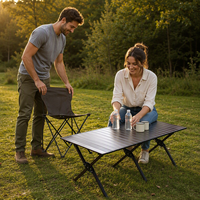 Table de camping pliable portable, finition imitation bois, design léger, sac de transport, mobilier d'extérieur pliable, 4 personnes