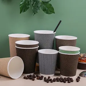 친환경 사용자 정의 종이 컵 뜨거운 일회용 종이 컵 뚜껑 리플 벽 종이 커피 컵 로고