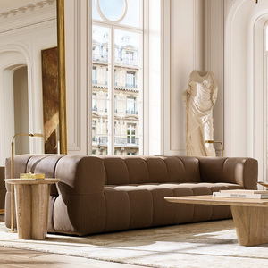 Juego <span class=keywords><strong>de</strong></span> Sofás Seccionales RH DARIO, Diseño Curvo Moderno con Cuero Genuino Marrón, <span class=keywords><strong>Muebles</strong></span> <span class=keywords><strong>de</strong></span> Sala <span class=keywords><strong>de</strong></span> Estar <span class=keywords><strong>de</strong></span> Lujo <span class=keywords><strong>de</strong></span> Alta Gama - Product Image 3