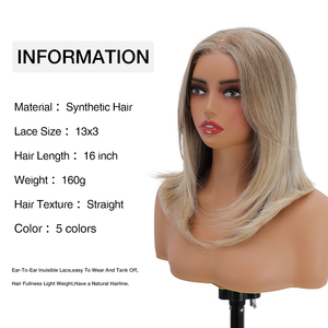 Perruques synthétiques Gladys Ombre Noir Blond Haute Température 16 pouces 13*3 Perruque à dentelle transparente Pré-épilée Cheveux naturels - Product Image 4