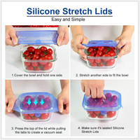 Ensemble de couvercles extensibles en silicone rectangulaires de qualité alimentaire LFGB RoHS, réutilisables pour les bols en verre, les contenants et la préparation des repas