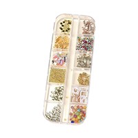 Ensemble de 12 breloques vintage baroques pour nail art, rivets et billes en acier assortis pour la décoration d'ongles DIY