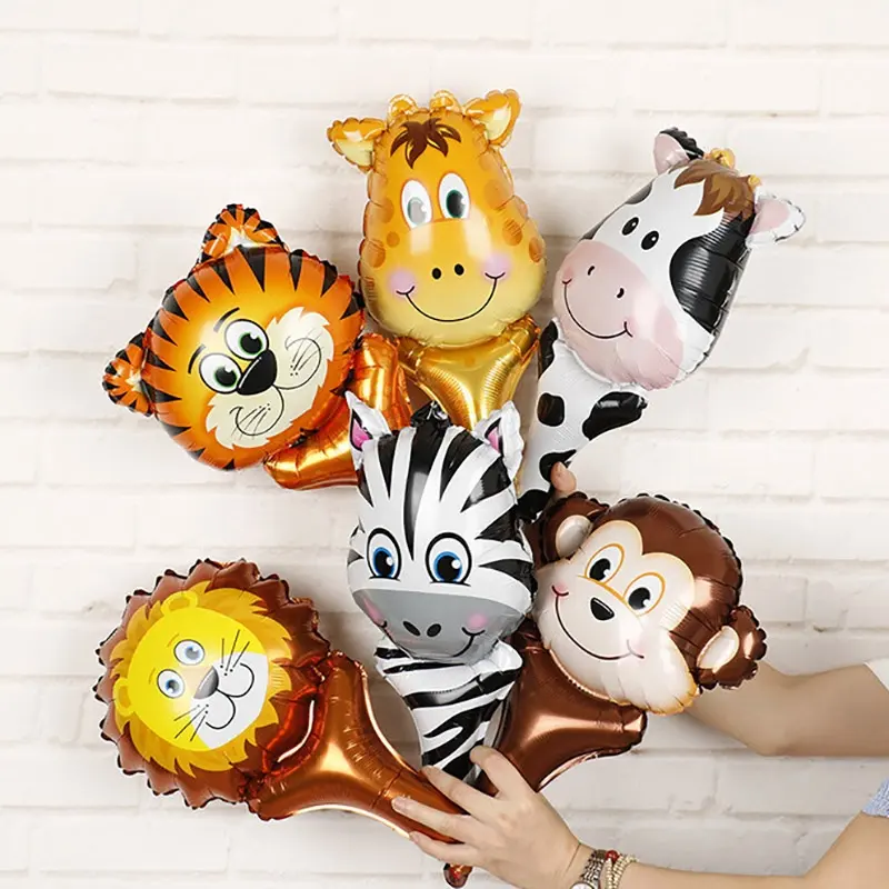 Ручные фольгированные шары с головой животного, тигр, Лев, обезьяна, Зебра, олень, корова, гелиевые шары, украшение для дня рождения, сафари, зоопарк, шары