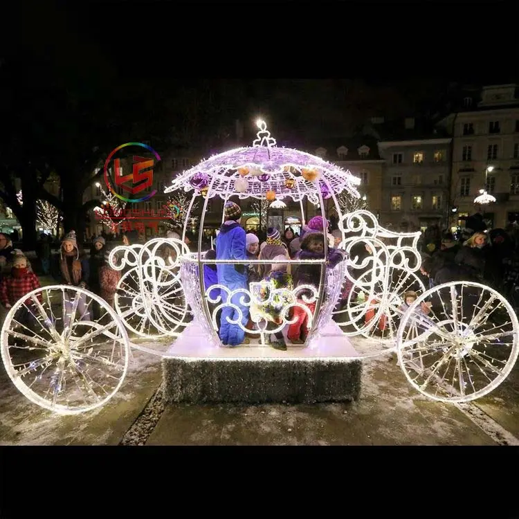 Premium Material Outdoor LED Sculpture Acrylic Sleigh Carriage 3D Motif Lights for park decoration