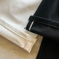 Jean Baggy Homme en Denim Selvedge Japonais Brut Vintage, Noir Jet et Crème, avec Boutons à Deux Pointes Personnalisés de Qualité Supérieure