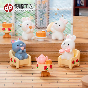 Miniature Cartoon Animal Tea Party Resin Dolls Small Decor Home Decoration Artistic Desktop Ornaments - Product Image 3