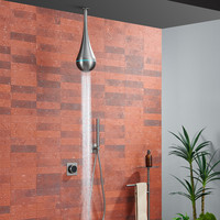 Ensemble de douche mural monocommande en laiton doré avec barre coulissante, mitigeur encastré céramique eau chaude/froide et jet doux massant pour hôtels