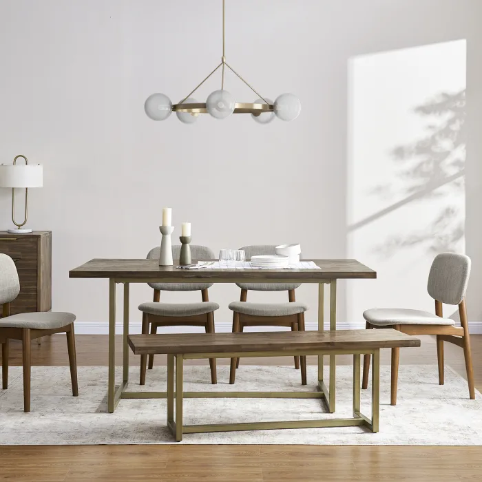 2023 Factory New Design Wholesale High Quality Brass Frame Base Set Centre Solid Wood Dining Table Rectangle for Dinner Event