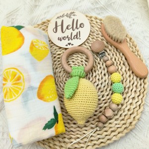 Nouveauté Crochet <span class=keywords><strong>fait</strong></span> à la <span class=keywords><strong>main</strong></span> Orange Fruit bébé anneau en bois hochet de dentition jouets <span class=keywords><strong>cadeau</strong></span> nouveau-né - Product Image 2