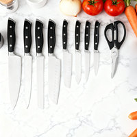 Ensemble de couteaux de cuisine en acier inoxydable gravé de 18 pièces avec manche en ABS, bloc en bois Pakka - Durable et éco-responsable