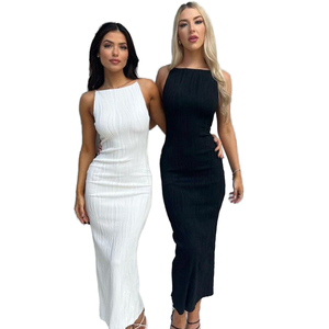 Nuevos Vestidos Halter de Verano Estilo Imperio, Sin Mangas, Fruncidos, con Estampado Floral, Bordados, Sexy, Sin Espalda, Ajustados - Product Image 1