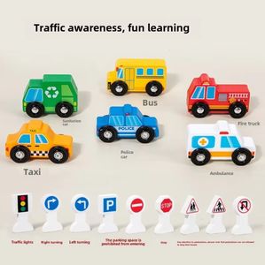 Éducation précoce voiture en bois jouets modèle de voiture de transport en bois pour enfants panneaux de <span class=keywords><strong>signalisation</strong></span> blocs de construction - Product Image 4