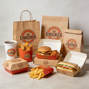 Boîte en papier kraft noir jetable avec logo personnalisé pour emballer des hamburgers et des frites, à emporter, conteneur pour la restauration rapide - Product Image 4