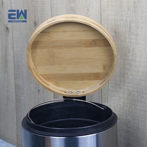 5 litres/1.3 Gallons Ronde Petit Métal <span class=keywords><strong>bruss</strong></span> Étape Poubelle intérieure amovible Poubelle, couvercle en bambou Poubelle Poubelle - Product Image 5