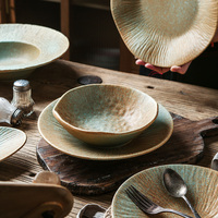 Service d'assiettes Vintage en céramique, service de vaisselle rustique en grès, glaçure réactive de chine