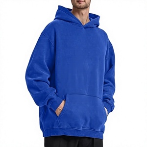 Sudadera con Capucha Extra Grande para Hombre, de Forro Polar, Color Sólido, Informal, para Otoño, Azul, Manga Larga, con Bolsillos - Product Image 1